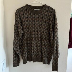 Vintage 80s 90s Mens Geometric Brown & Black Knit Sweater